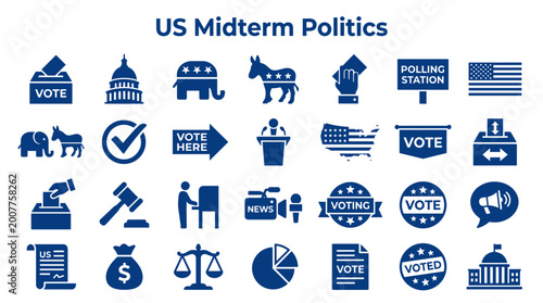 Tableau sur toile US Midterm Politics Icons representing voting elections government and democracy