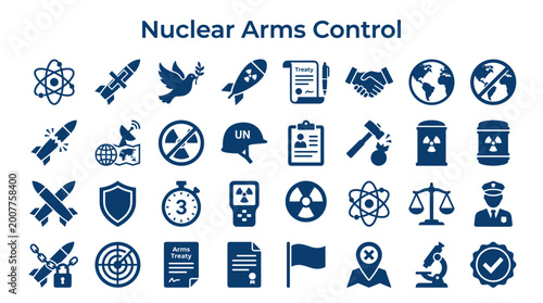 Bild auf Leinwand Nuclear Arms Control and Disarmament Concept Icons Set Global Peace Security Tre