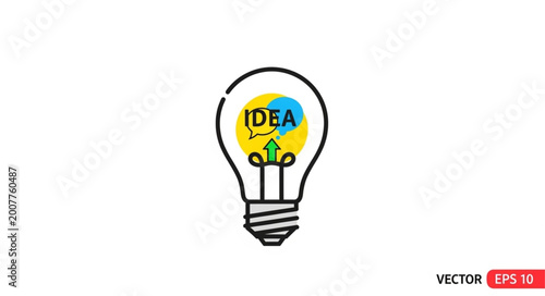 Light bulb with idea symbol and arrows representing innovation.