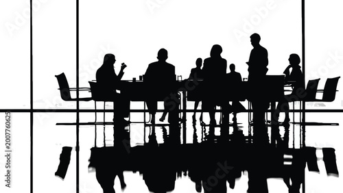 Fotografija Silhouettes of people in a conference room reflected on a glossy floor