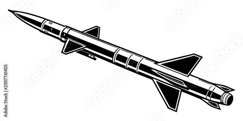 Foto Detailed black and white illustration of a surface-to-air missile with military
