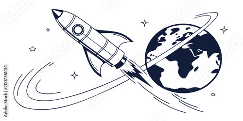 Foto Stylized rocket blasting off from earth with trailing exhaust vector art blast o