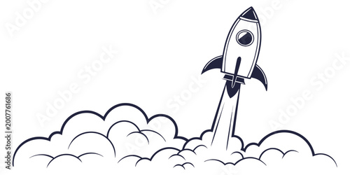 Εκτύπωση καμβά Powerful black rocket taking off from a dense cloud of smoke symbolizing a break