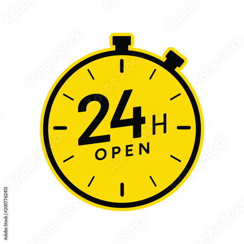 Canvas Print 24 Hour Open Sign with Clock Icon