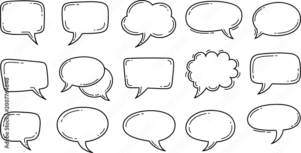 Fototapeta premium Set of hand drawn speech bubble icons in doodle style
