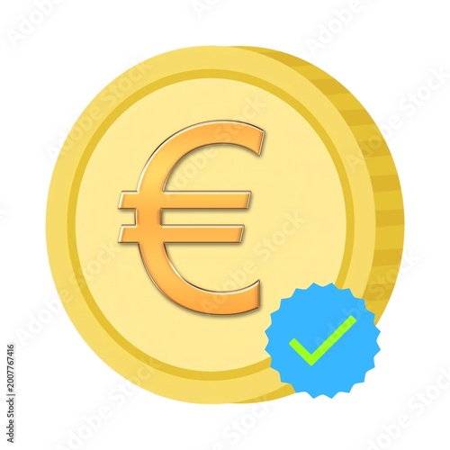 A golden euro coin featuring the European currency symbol, often used as an icon for finance or digital payments. A 3D-style gold coin displaying the Euro symbol with verified checkmark badge