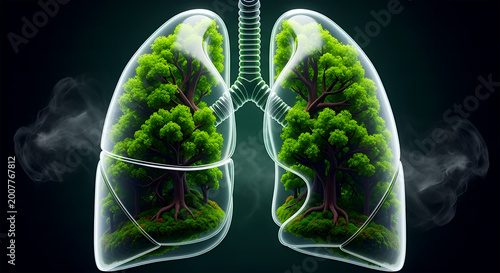 Breathing in Nature A Vibrant Forest Ecosystem Thriving Inside Human Lungs Symbolizing Health and Vitality