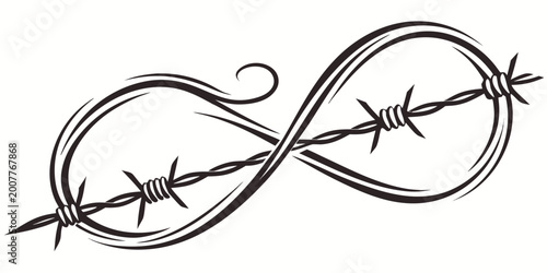 Photos Infinity symbol with barbed wire line art vector illustration representing etern