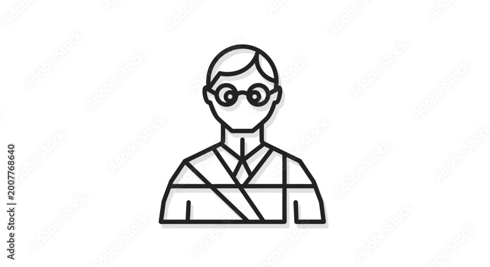 Fototapeta premium Vintage Style Man Icon with Glasses, Outline Illustration