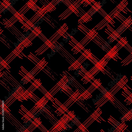 A plaid or tartan pattern featuring red lines on a black background.abstract geometric pattern is commonly used for textiles, wallpaper and clothing designs such as skirts and dresses