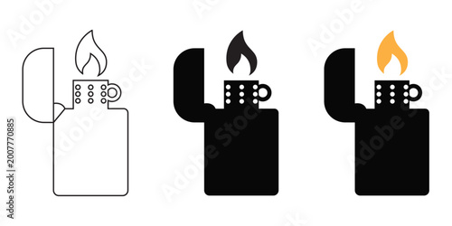 Fotografía Gasoline Pocket Lighter Icon Set Vector Flame Spark Ignition Symbol Vintage Refi