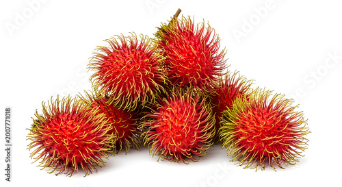 Close-up Shot of Fresh Rambutan Fruits, a Tropical Delicacy with Spiky Red and Yellow Skin and Juicy White Flesh