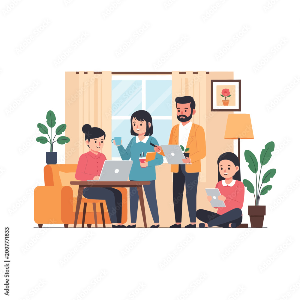 Fototapeta premium People working together using laptops and tablets at home