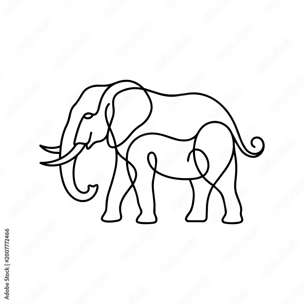 Fototapeta premium Elegant Line Art of an Elephant Formed with Continuous Curved Lines on a White Background