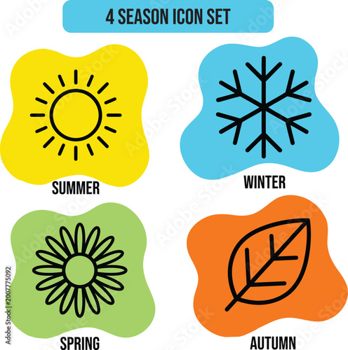 4 season icon set with sun snowflake flower and leaf