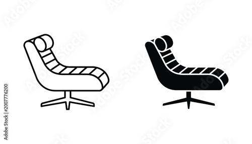 Modern lounge chair silhouette and outline icon for interior design and furniture store branding vector