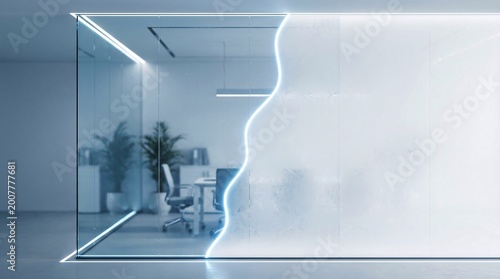 Smart office technology and corporate confidentiality concept featuring switchable frosted glass in modern meeting roo