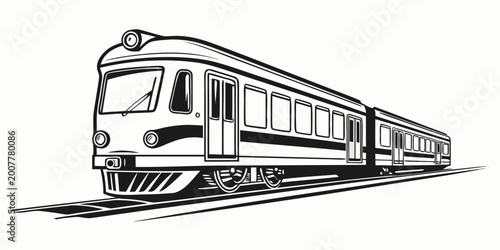 Tableau sur toile Sleek passenger train running on railroad tracks perspective view vector line ar