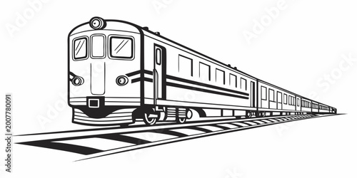 Canvastavla Passenger train perspective view on railway tracks modern commuter rail vector i