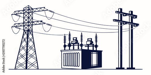 Foto High voltage power transmission tower electrical transformer substation utility