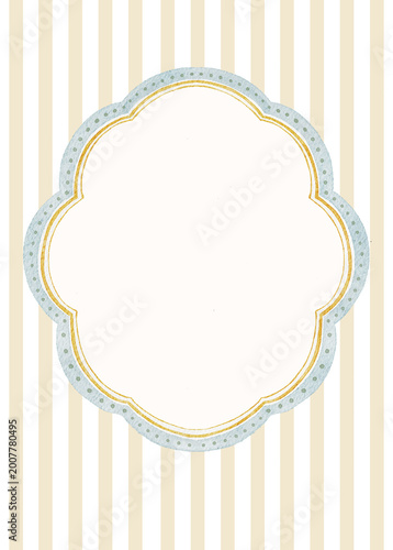 Scalloped Frame Template Vintage Style with Striped Background, Elegant Label Design for Branding, Invitations, Cards and Packaging