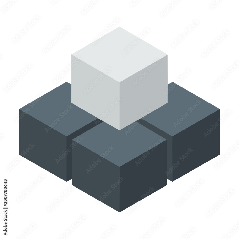 Fototapeta premium Isometric icon of three stacked delivery boxes in minimalist flat style isolated on white. Shipping and logistics concept