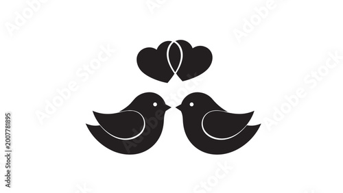 Bilde på lerret Two black birds sharing love hearts symbol with intertwined loops