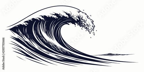 Stylized illustration of a powerful ocean wave with japanese art crashing movement illustration stylized isolated abstract undertow