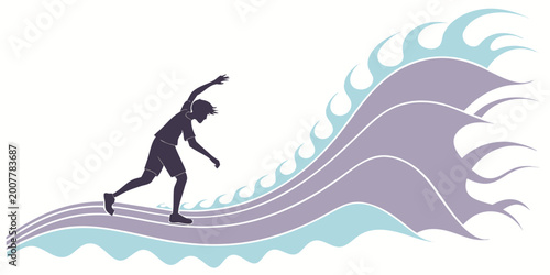 Obraz na plátně Silhouette surfer riding a large wave with summer sport ocean sport wave rider w