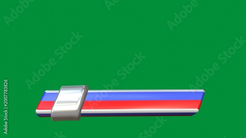 Red Blue and White Glossy 3D Parallelogram Lower Third Sliding Fast on Green Screen. 3D Rendering.
