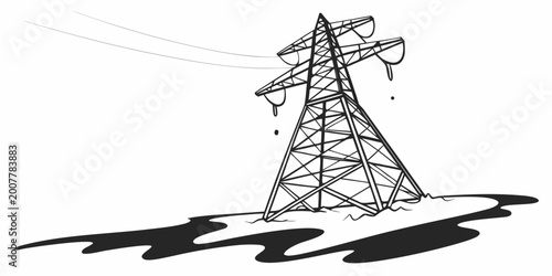 Foto Electricity pylon in water with oil spill graphic power line high voltage electr