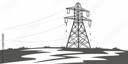 Photos Electricity pylon in marshy waterlogged ground graphic with power line high volt