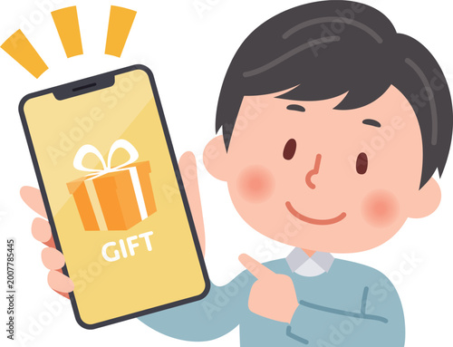 スマホでギフト画面を見せる男性