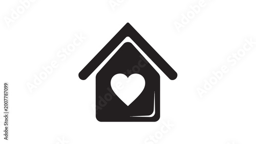 Bilde på lerret Black minimalist house icon with white heart shape inside