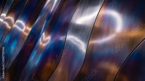 Fotografie Abstract Wavy Iridescent Metal Surface with Colorful Reflections