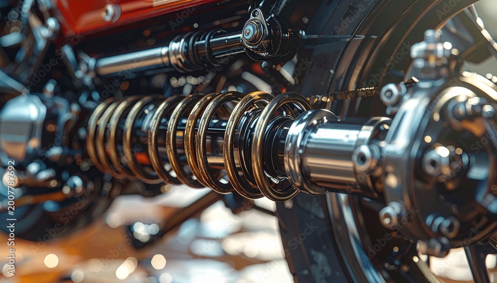 Fototapeta premium Motorcycle Suspension Spring and Shock Absorber Detail Shot