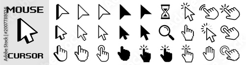 Mouse click cursor icon set, Cursor, click icons set. Click set vector. arrow and mouse forms, vector illustration.