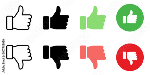 Like dislike thumb up and down isolated icon set. Vector flat cartoon illustration