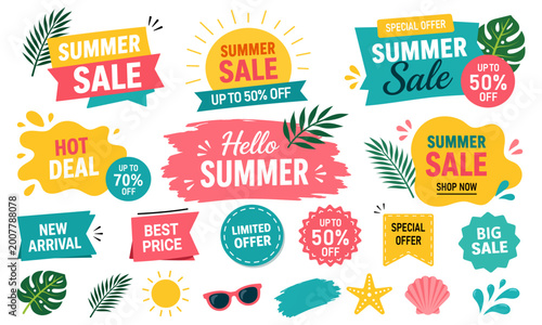 Obraz na plátně Summer Sale Labels Set Discount Badges, Promo Stickers and Special Offer Tags Ve