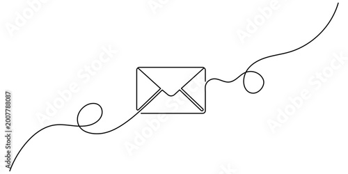 Mail continuous one line drawing, Continuous Line Drawing email, letter or mail. Trendy one line draw design vector illustration, Minimalist continuous line drawing of an envelope. Non editable stroke