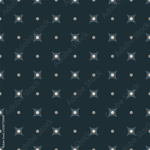 Subtle Geometric Starburst and Dot Pattern on Dark Background Abstract Textile Surface Design