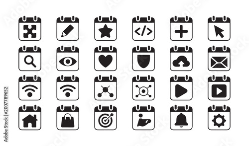 Canvas-taulu Calendar icon set with miscellaneous symbols for scheduling events and task organization app
