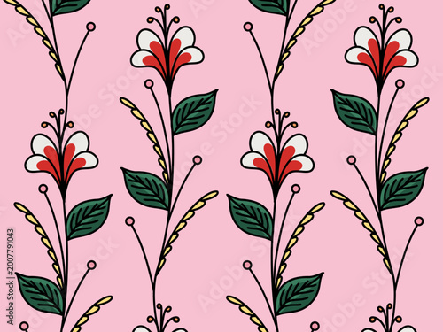 Colorful Vintage Floral Seamless Pattern. Retro Geometric Wavy Flower Garden Background for Spring Decoration, Textile, Fabric, and Nature Prints