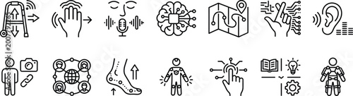 Set of modern technology and assistive device line icons