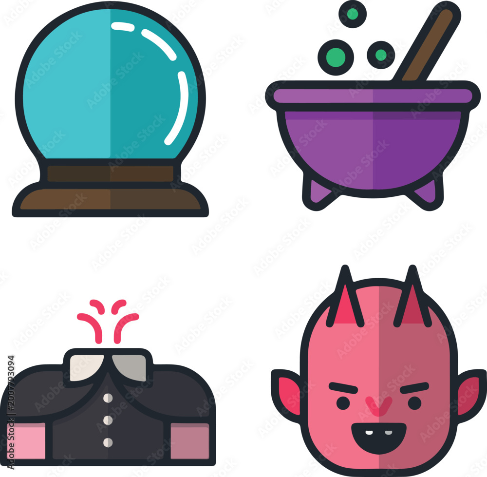 Fototapeta premium Happy Halloween 2026!! Cartoon Halloween magic and monster icon set
