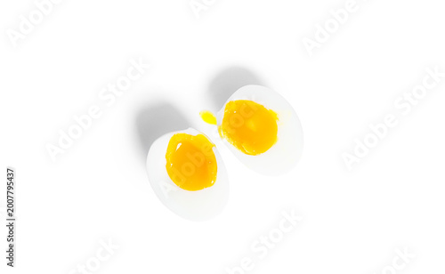 Peeled boiled egg halves isolated on a white background. Egg half.