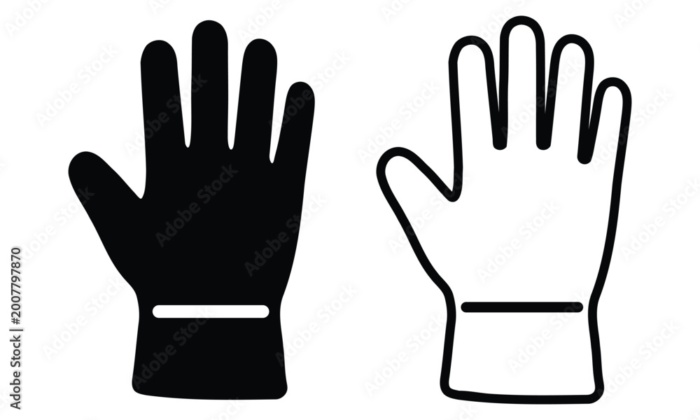 Fototapeta premium Gloves silhouette black and white hand protection illustration