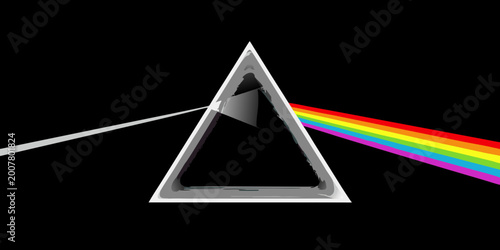 Prism refracting light into rainbow spectrum dark side of the moon style