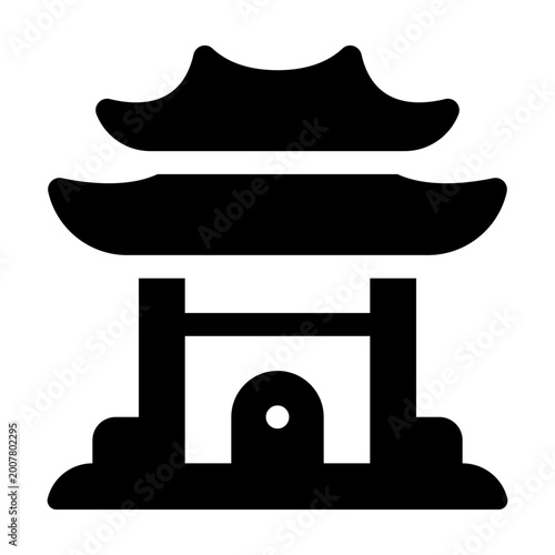 Sticker Pagoda Temple Solid Icon, Architecture Building, Asian Religion