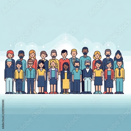 Diverse group of people standing together in a modern illustration